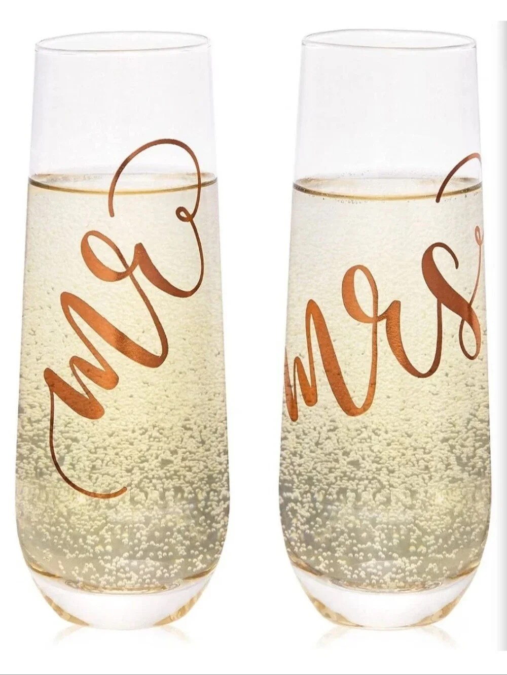 Mr & Mrs Rose Gold Script Champagne Flutes - Set of 2